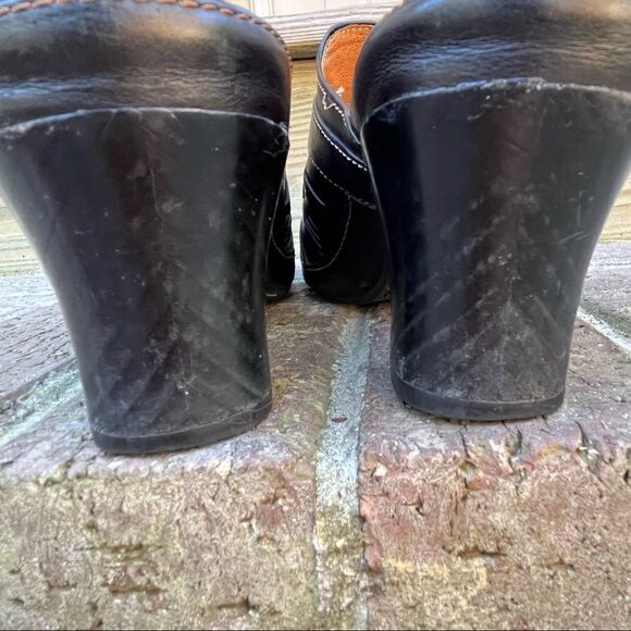 Clarks Artisan black leather woven mules clogs heel 7.5 - Picture 4 of 6